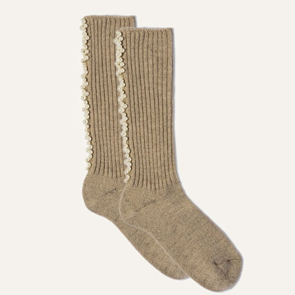 NWT Maria La Rosa Pearl Knee Socks in Nutmeg